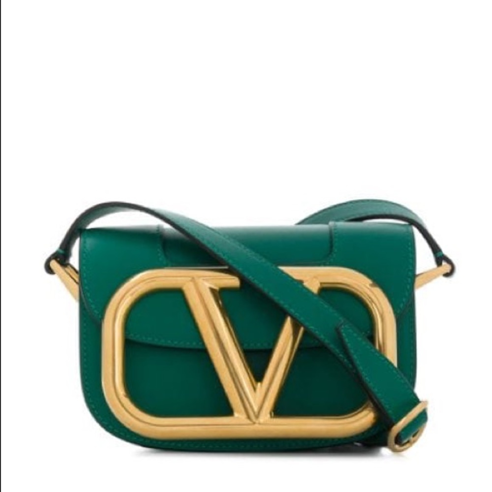 Valentino Green Leather VLogo Supervee Crossbody